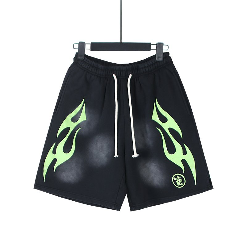 Hellstar Washed Flame Graphic Shorts — front