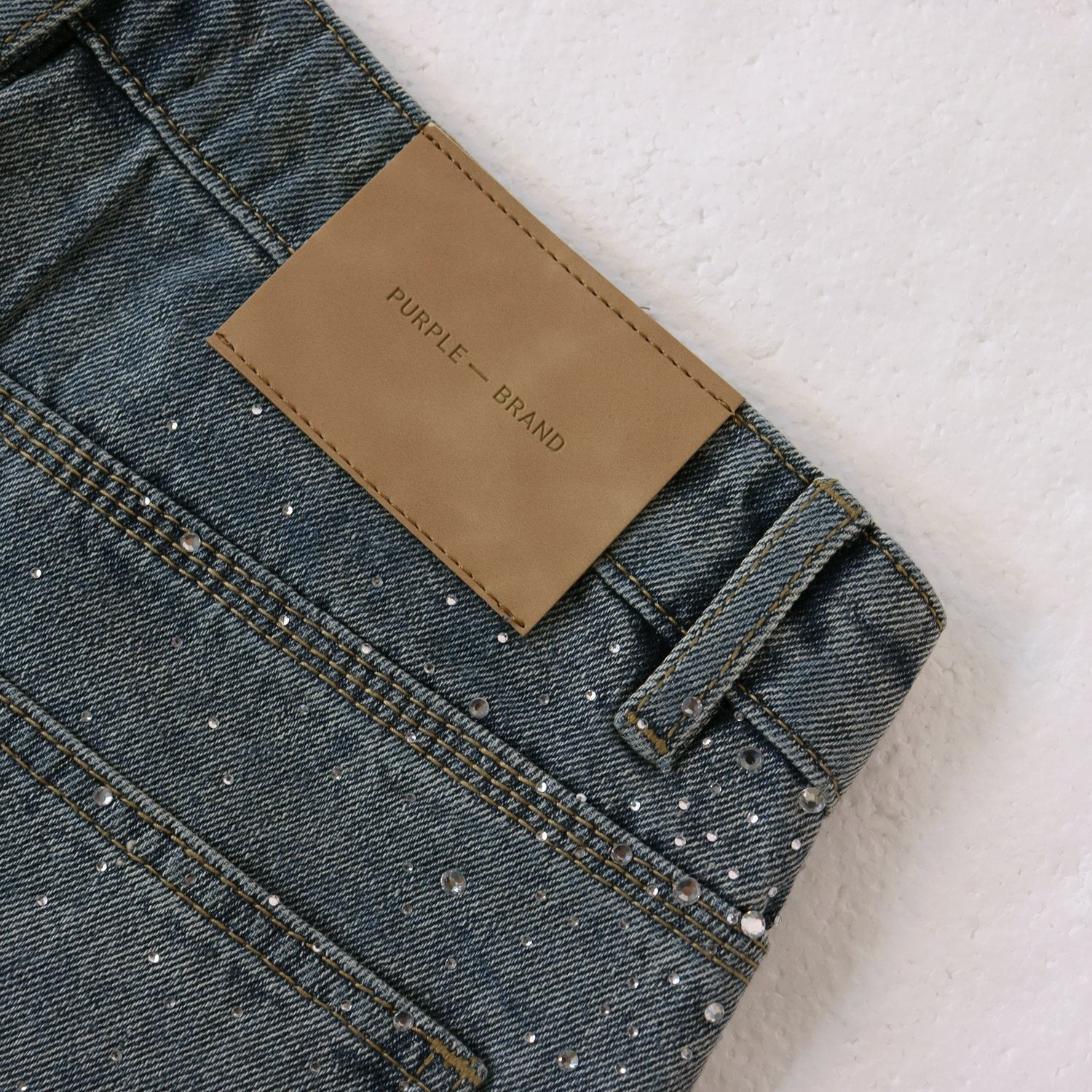 PURPLE Rhinestone Graphic Denim Shorts — detail
