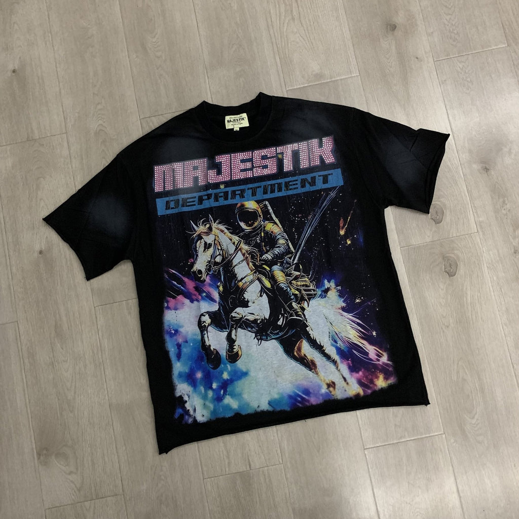 MAJESTIK Astronaut Horse Graphic T-Shirt — front