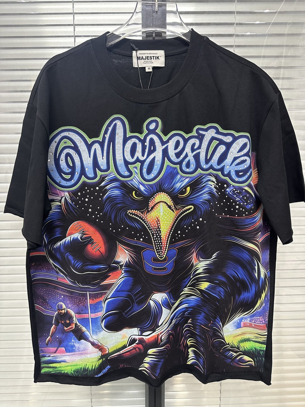 MAJESTIK Distressed Rhinestone Graphic T-Shirt — context