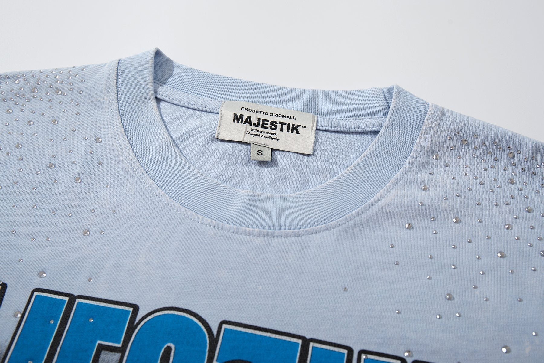 MAJESTIK Washed Rhinestone Graphic T-Shirt — neck_label