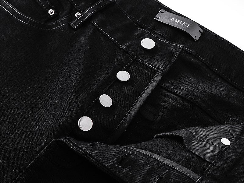 AMIRI Black Rhinestone Script Denim Shorts — detail