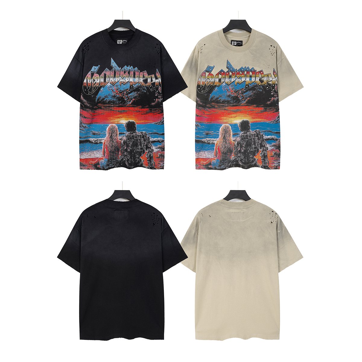 Godspeed Sunset Couple Distressed Graphic T-Shirt — comparison