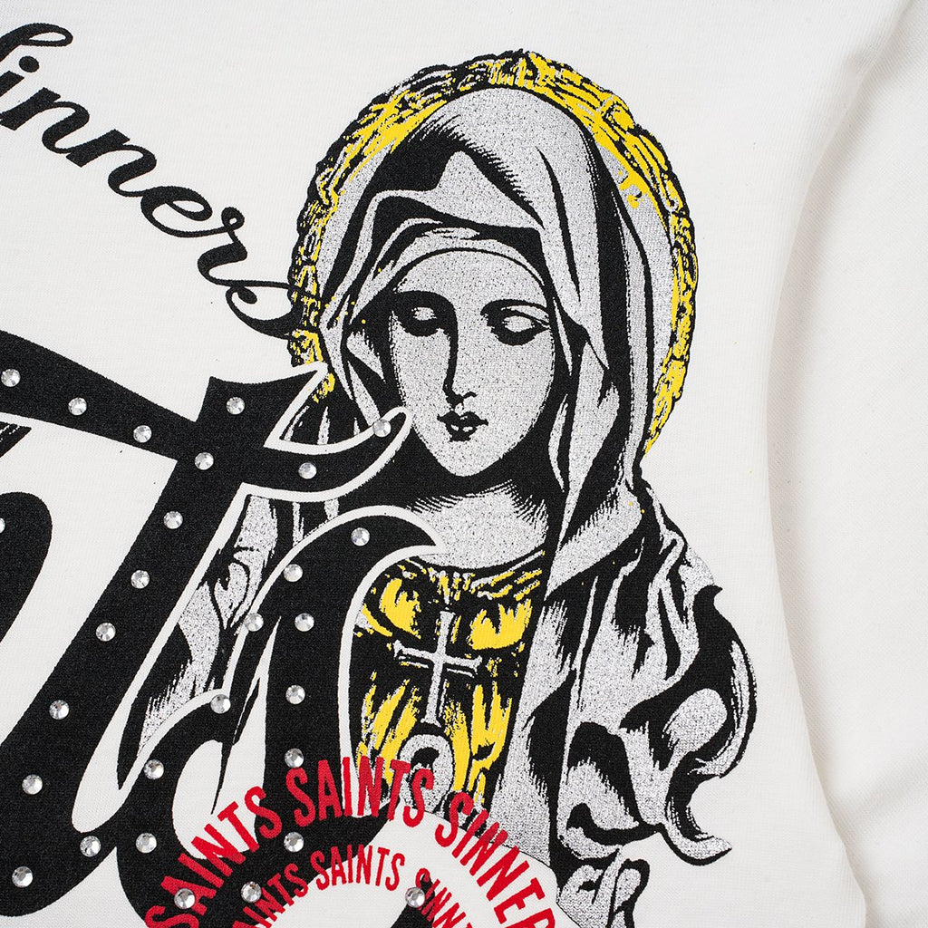 SAINT Rhinestone Religious Graphic T-Shirt — detail
