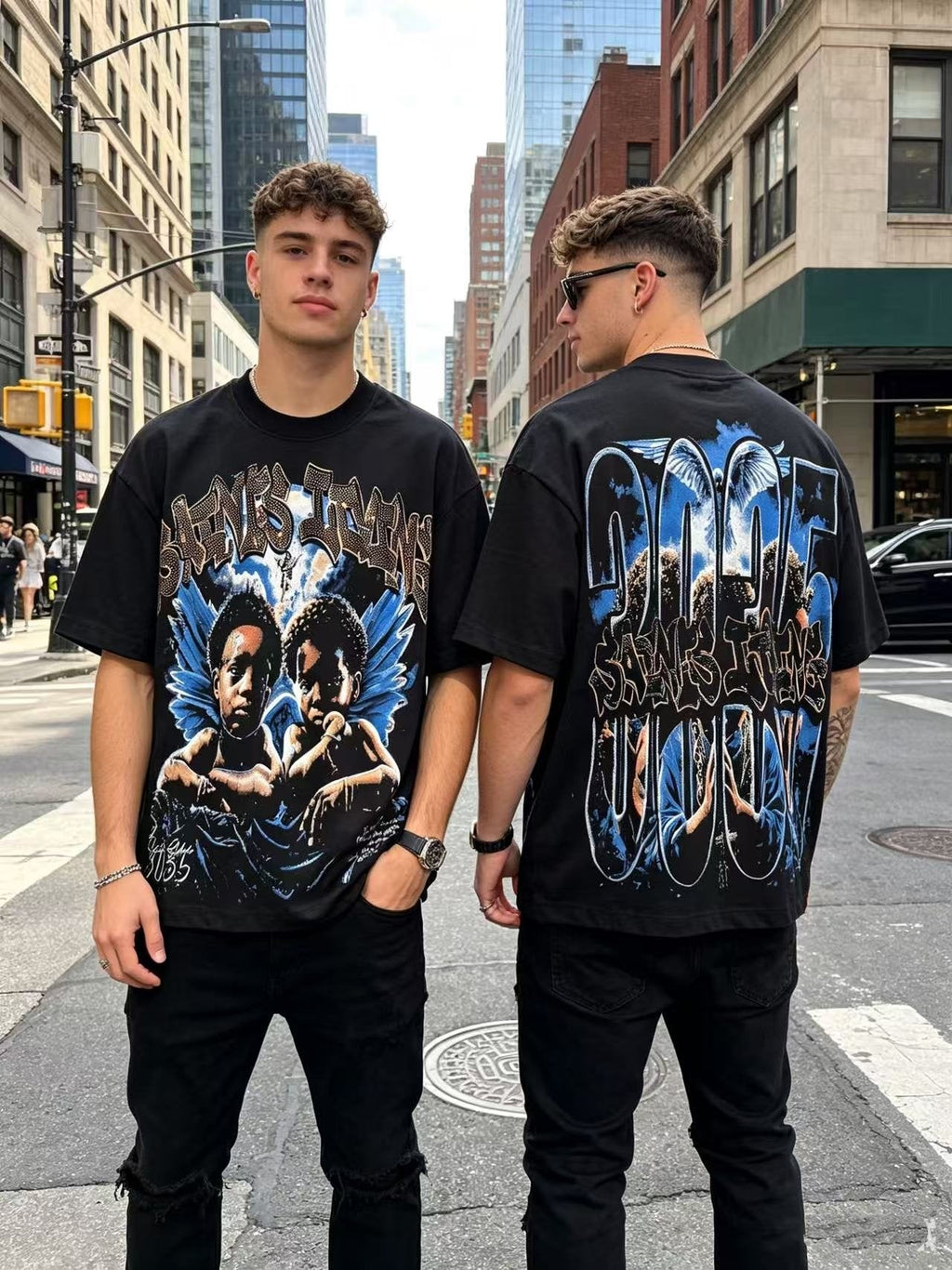 SAINT Rhinestone Graphic Short-Sleeve T-Shirt — context