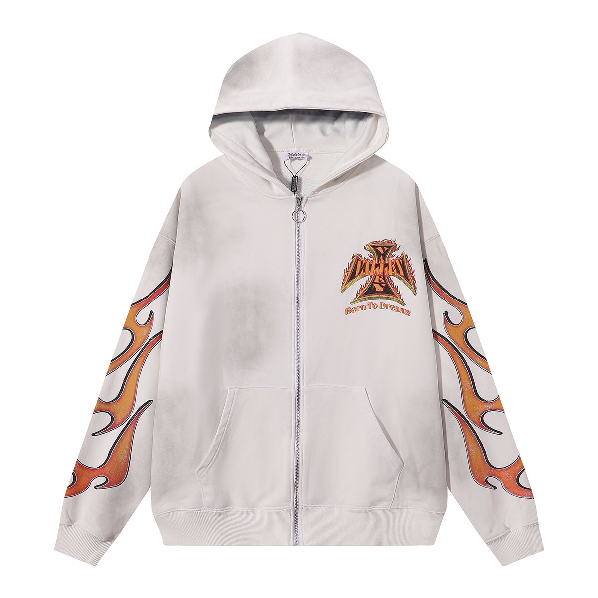 VALE USA Reborn Cross Flame Zip Hoodie — front