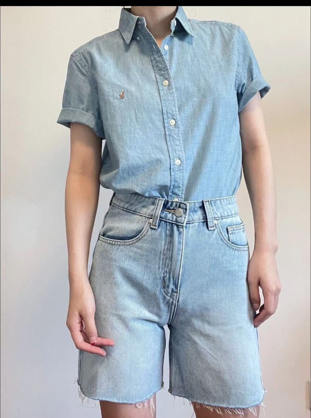 Test2-Ralph Lauren Slub Denim Short-Sleeve Button-Up Shirt — hero